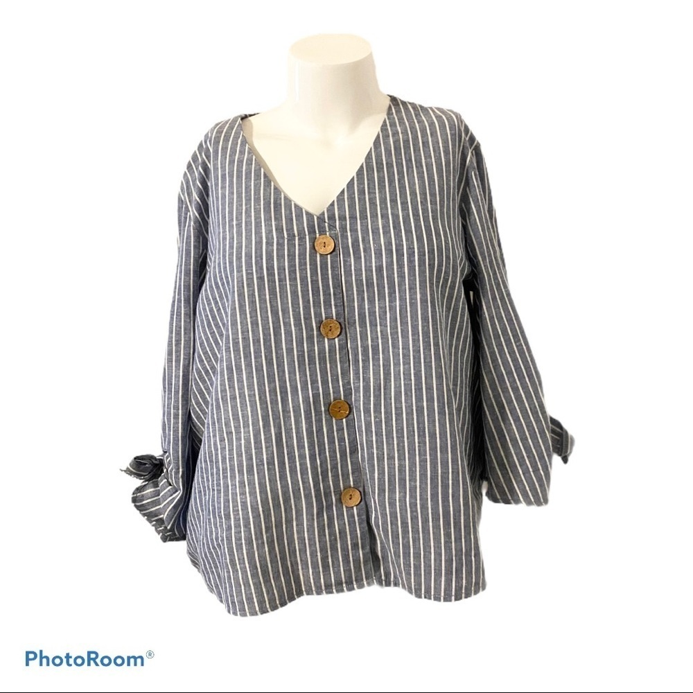 C est. 1946 striped nautical 3/4 sleeve linen top